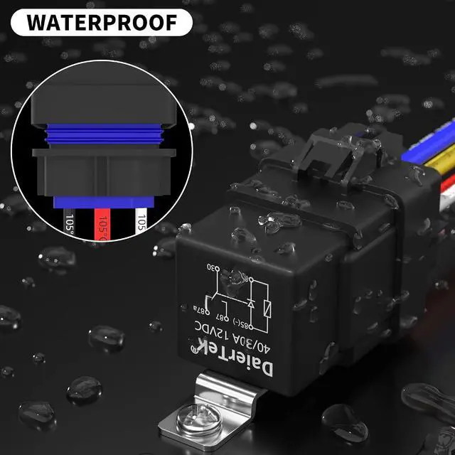 Alt view image 5 of 6 - DaierTek 8 Pack 12V Relay with Built-in Diode & 12 AWG Harness Socket 30A/40A Heavy Duty SPDT 5 Pin Relay Waterproof for Car Marine Boat