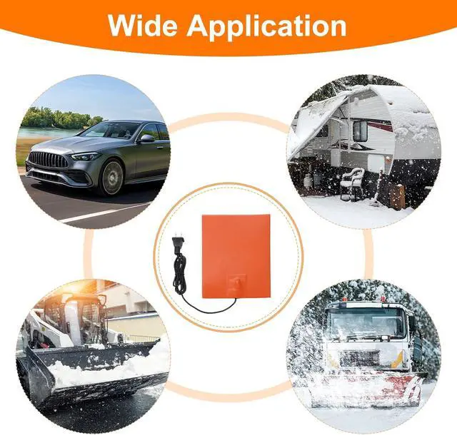 Alt view image 5 of 5 - Silicone Heating Pad, 120V 300W Car Engine Block Oil Pan Heater Heater Strip for Constant Temperature 203.4mm x 152.4mm, Pack of 2