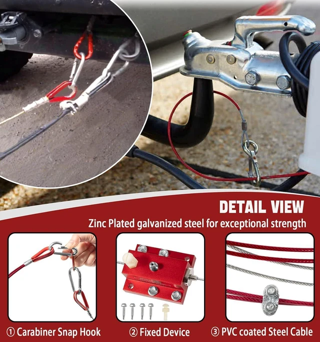 Alt view image 3 of 7 - Flat Tow Breakaway Cable System for RV Towing, Ready Stop Device with Supplemental Safety Cable Kit for Tow Bars and Flat Towed Vehicles