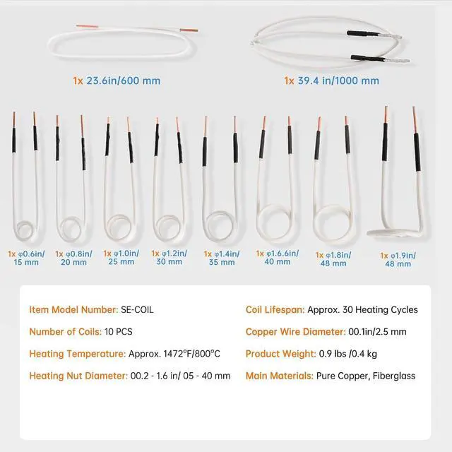 Alt view image 2 of 6 - Mini Heater Coil Kit with Flexibility and Long Lifespan, Inductor Heat Accessories for Removing Rusty Bolts and Nuts, 8 Coils + 2 Free Forming, Magnetic Induction Heater Coil (White)