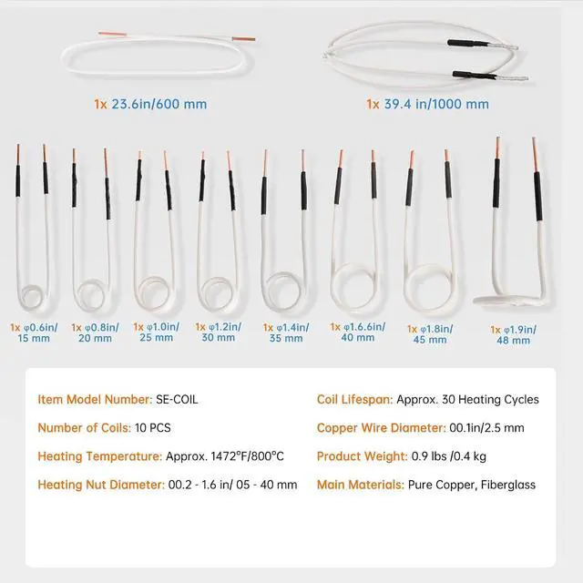 Alt view image 5 of 6 - Mini Heater Coil Kit with Flexibility and Long Lifespan, Inductor Heat Accessories for Removing Rusty Bolts and Nuts, 8 Coils + 2 Free Forming, Magnetic Induction Heater Coil (White)