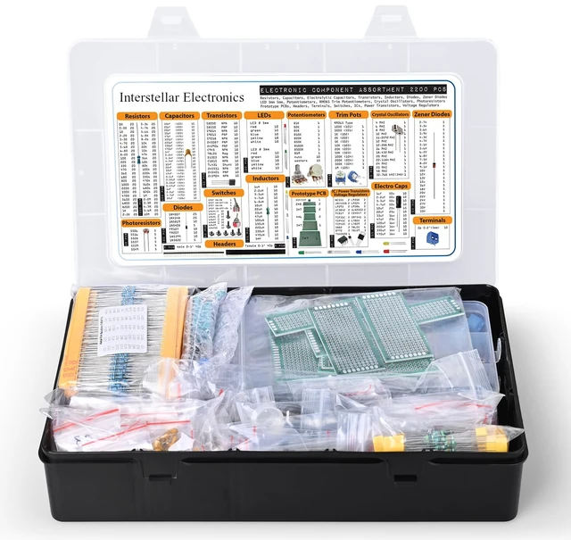 Alt view image 3 of 7 - 2200 pcs Electronic Component Assortment | Resistors, Capacitors, Inductors, Diodes, Transistors, Potentiometer, IC, LED, PCB & LCR Tester