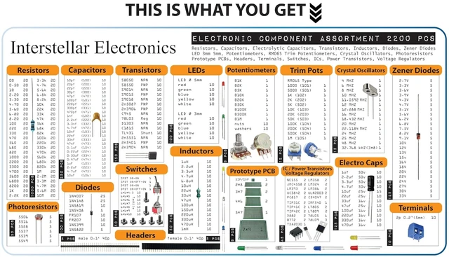 Alt view image 4 of 7 - 2200 pcs Electronic Component Assortment | Resistors, Capacitors, Inductors, Diodes, Transistors, Potentiometer, IC, LED, PCB & LCR Tester