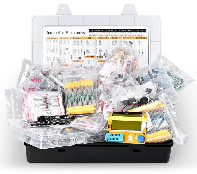 Alt view image 5 of 7 - 2200 pcs Electronic Component Assortment | Resistors, Capacitors, Inductors, Diodes, Transistors, Potentiometer, IC, LED, PCB & LCR Tester