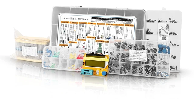 Alt view image 7 of 7 - 2200 pcs Electronic Component Assortment | Resistors, Capacitors, Inductors, Diodes, Transistors, Potentiometer, IC, LED, PCB & LCR Tester