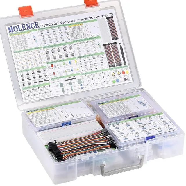 Alt view image 3 of 7 - 5162pcs DIY Electronics Components Kit Assortment | Resistor, Inductor, Capacitor, LED, Triode, ICS, Diodes, PCB, Potentiometer, Pin Header, Jumper Wire, Terminals, Tactswitch