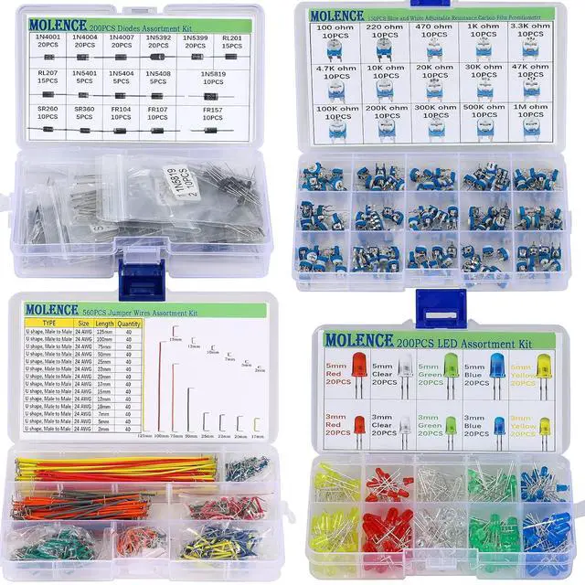 Alt view image 5 of 7 - 5162pcs DIY Electronics Components Kit Assortment | Resistor, Inductor, Capacitor, LED, Triode, ICS, Diodes, PCB, Potentiometer, Pin Header, Jumper Wire, Terminals, Tactswitch