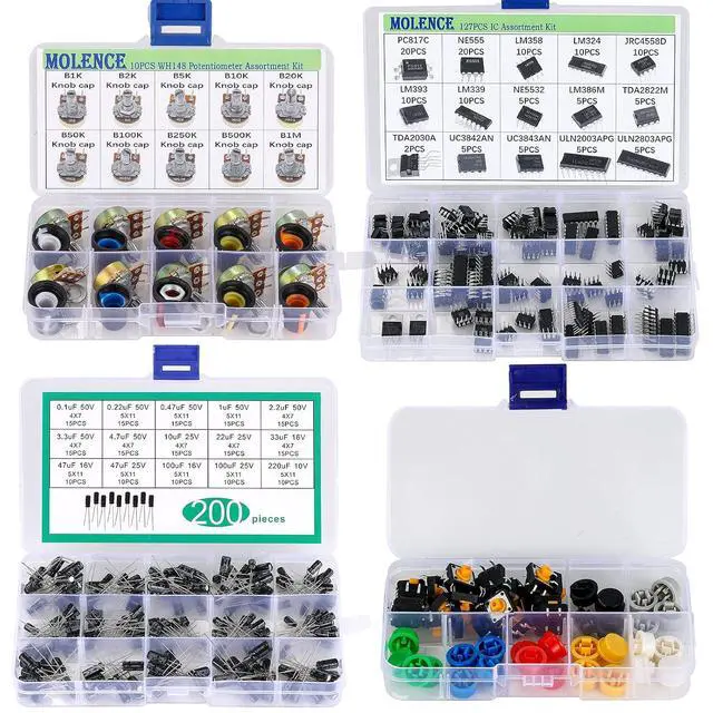 Alt view image 6 of 7 - 5162pcs DIY Electronics Components Kit Assortment | Resistor, Inductor, Capacitor, LED, Triode, ICS, Diodes, PCB, Potentiometer, Pin Header, Jumper Wire, Terminals, Tactswitch