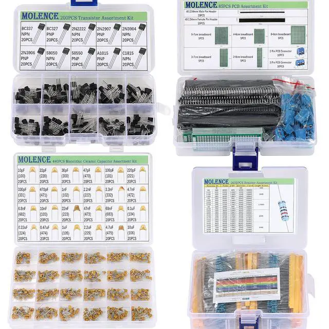 Alt view image 7 of 7 - 5162pcs DIY Electronics Components Kit Assortment | Resistor, Inductor, Capacitor, LED, Triode, ICS, Diodes, PCB, Potentiometer, Pin Header, Jumper Wire, Terminals, Tactswitch