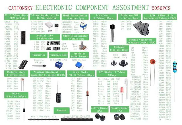 Alt view image 4 of 5 - Electronic Component Kit Total 2050 Pcs, LED Diodes, Resistors, Electrolytic Capacitor Package, Common Diodes, Ceramic Capacitors, Digital Tube,Common Transistor,Integrated Circuit Assortment Box