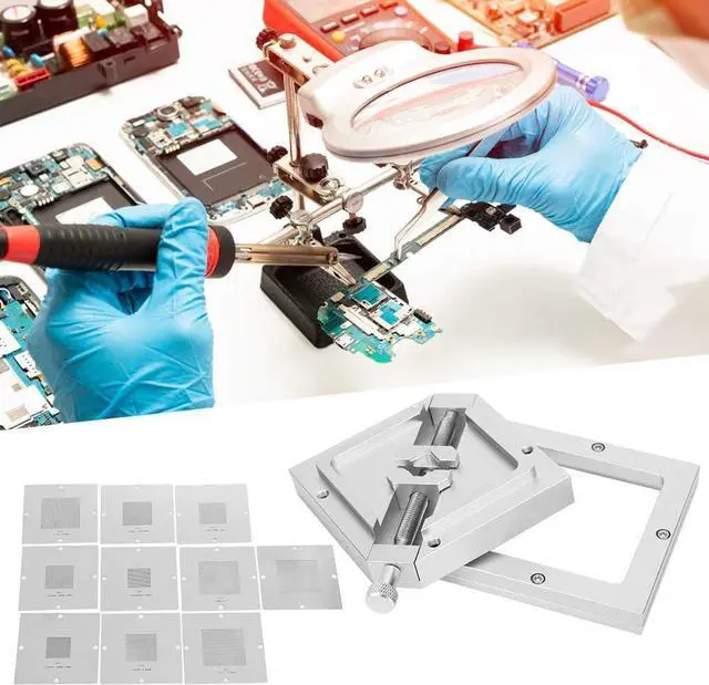 Alt view image 5 of 7 - 10Pcs BGA Reballing Rework Station, Diagonal Template for Computer CPU Phone Welder Kits HT90 with Automatic Centering Function