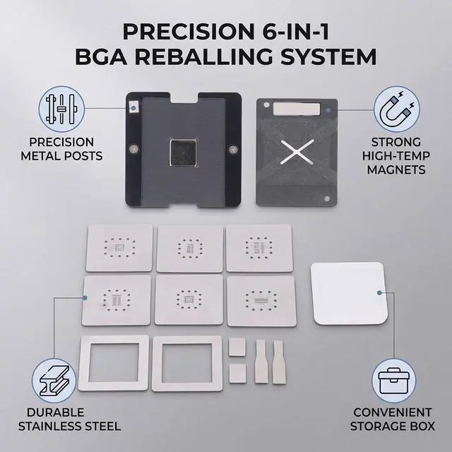 Alt view image 4 of 7 - Reballing Station, 6 in 1 BGA Rework Station Tin Planting Stencil Solder Template Rework Kit