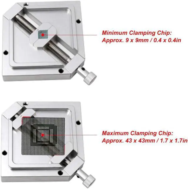 Alt view image 2 of 7 - Adjustable BGA Reballing Station Kit HT-90 Aluminum Alloy Stencil Holder for Laptop CPU Phone Repair Diagonal Solder Ball Jig with Drainage Channel 9-43mm