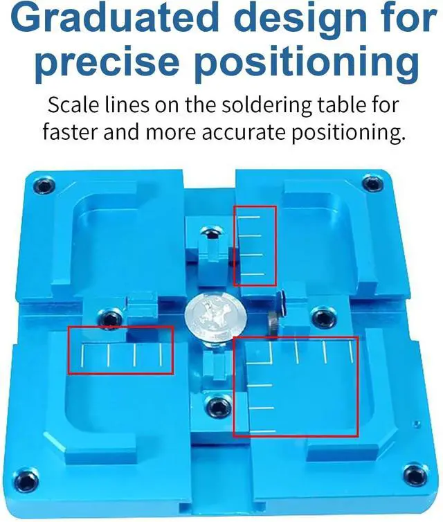 Alt view image 4 of 7 - BGA Reballing Station, 90mm x 90mm Universal Stencils Holder Template Fixture Jig with Hand Shank, with 10 steel templates, Aluminum Alloy BGA Ball Planting Table with scale, Adjustable