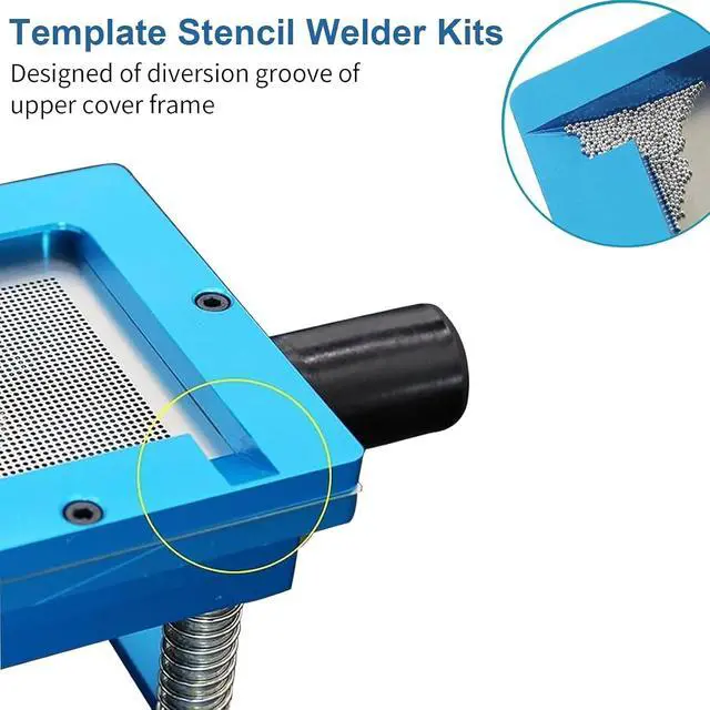 Alt view image 7 of 7 - BGA Reballing Station, 90mm x 90mm Universal Stencils Holder Template Fixture Jig with Hand Shank, with 10 steel templates, Aluminum Alloy BGA Ball Planting Table with scale, Adjustable