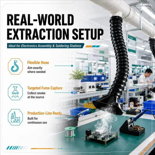 Alt view image 5 of 6 - Hard 75mm OD Articulated Hose 3ft (1m) Long Air Extractor Flexible Duct Collector Arm with Hood for Laboratory Laser Engraver Soldering Fume Welding Marking Round Nozzle with Valve Smoke Remove Pipe