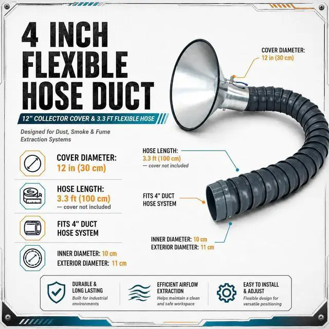 Alt view image 2 of 7 - Hard 4'' Articulated Hose 3ft Long Air Extractor Flexible Duct Collector Arm with Hood for Laboratory Laser Engraver Soldering Fume Welding Marking Round Nozzle Smoke Remove Pipe