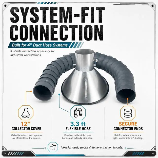 Alt view image 6 of 7 - Hard 4'' Articulated Hose 3ft Long Air Extractor Flexible Duct Collector Arm with Hood for Laboratory Laser Engraver Soldering Fume Welding Marking Round Nozzle Smoke Remove Pipe