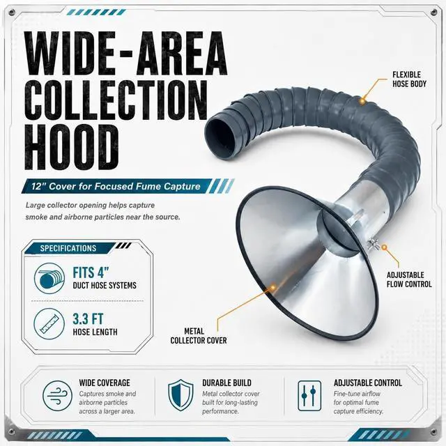 Alt view image 3 of 7 - Hard 4'' Articulated Hose 3ft Long Air Extractor Flexible Duct Collector Arm with Hood for Laboratory Laser Engraver Soldering Fume Welding Marking Round Nozzle Smoke Remove Pipe