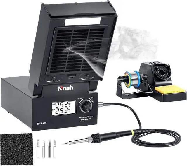 Main image of Soldering Iron Station with Fume Extractor, 80W Soldering Station, 60W Soldering Iron, Smoke Absorber, Solder Wire, LED Lighting, Fast Heating, Auto Sleep Soldering Station, LCD Digital Display