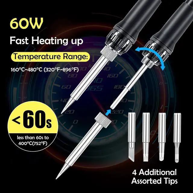 Alt view image 4 of 7 - Soldering Iron Station with Fume Extractor, 80W Soldering Station, 60W Soldering Iron, Smoke Absorber, Solder Wire, LED Lighting, Fast Heating, Auto Sleep Soldering Station, LCD Digital Display