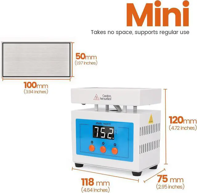 Alt view image 5 of 7 - 946D IV Mini Soldering Hot Plate 180W 100X50mm with Aluminum Soldering Board Preheater for SMD Hot Air Reflow