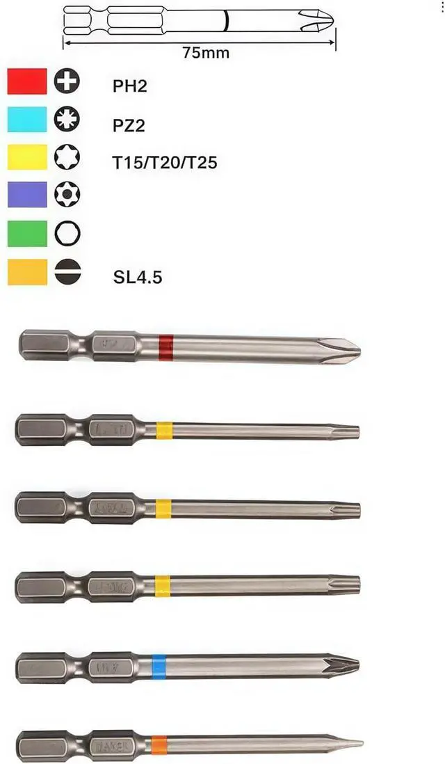 Alt view image 3 of 7 - B-55697 Fits for Makita 43pcs Screwdriver Bit Set,1/4" Hex Shank,Phillips, | Pozidriv,Torx,Security Torx,Hex,Slotted Bits,25mm&75mm Length,Magnetic Bit Holder,for Hitachi,Bosch,Dewalt Drills Drivers