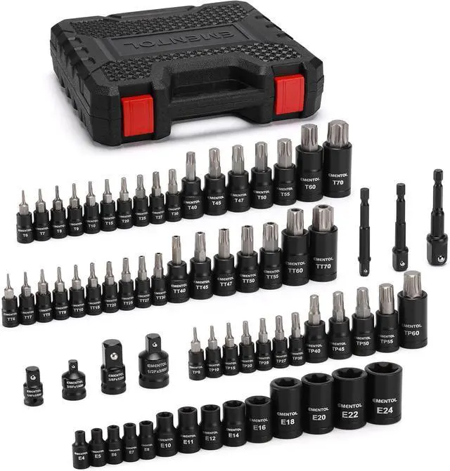 Alt view image 2 of 7 - Master Torx Bit Socket and External Torx Socket Set, 1/4" 3/8" 1/2" Drive, 67PCS, T6-T70, TT6-TT70, TP8-TP60, E4-E24, Includes Socket Adapters, Drill Adapters, CR-V Steel