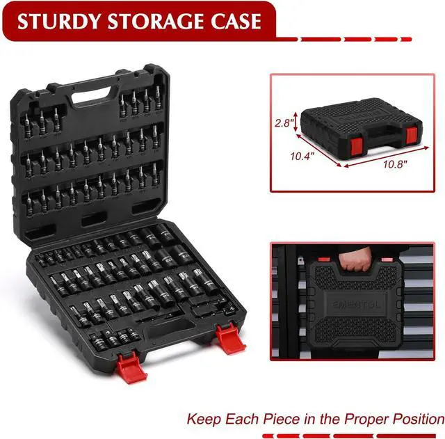 Alt view image 7 of 7 - Master Torx Bit Socket and External Torx Socket Set, 1/4" 3/8" 1/2" Drive, 67PCS, T6-T70, TT6-TT70, TP8-TP60, E4-E24, Includes Socket Adapters, Drill Adapters, CR-V Steel