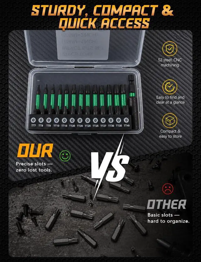 Alt view image 7 of 7 - 27PCS Security Torx Bit Set, 1 & 2-Inch Magnetic, Impact-Ready | Tamper-Resistant Center Holes, 1/4 in Hex Shanks, Shock-Resistant Alloy Steel, Magnetic Tips, Allen Wrench Drill Bit Set