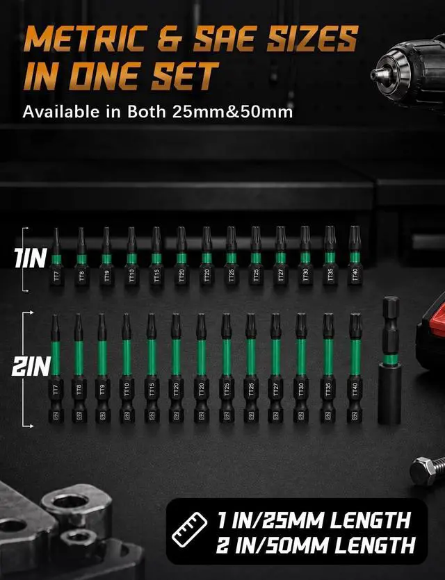 Alt view image 6 of 7 - 27PCS Security Torx Bit Set, 1 & 2-Inch Magnetic, Impact-Ready | Tamper-Resistant Center Holes, 1/4 in Hex Shanks, Shock-Resistant Alloy Steel, Magnetic Tips, Allen Wrench Drill Bit Set