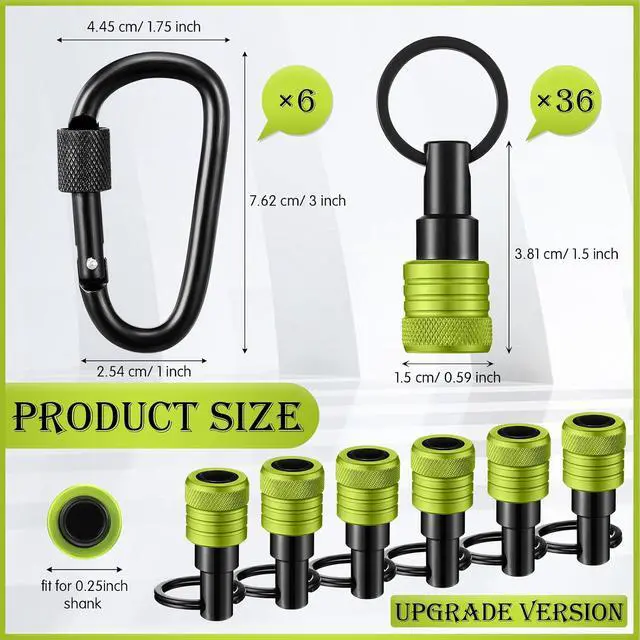 Alt view image 2 of 7 - 42 Pcs Upgraded Bit Holder Keychain, Socket Hex Shank, Green | Socket Hex Shank Bit Holder, Aluminum Alloy, Quick Release Screwdriver Extension Tool, Impact Driver Drills Nut Gifts for Men