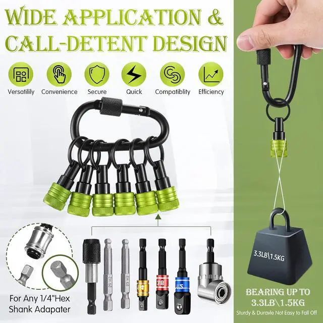 Alt view image 3 of 7 - 42 Pcs Upgraded Bit Holder Keychain, Socket Hex Shank, Green | Socket Hex Shank Bit Holder, Aluminum Alloy, Quick Release Screwdriver Extension Tool, Impact Driver Drills Nut Gifts for Men