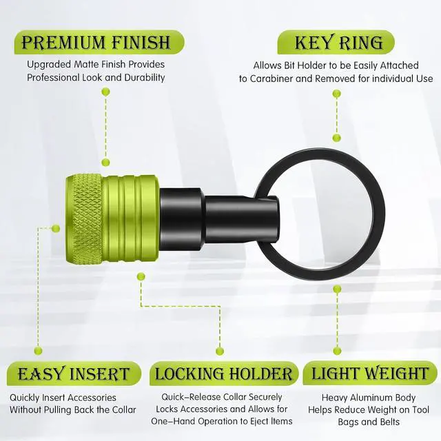 Alt view image 7 of 7 - 42 Pcs Upgraded Bit Holder Keychain, Socket Hex Shank, Green | Socket Hex Shank Bit Holder, Aluminum Alloy, Quick Release Screwdriver Extension Tool, Impact Driver Drills Nut Gifts for Men