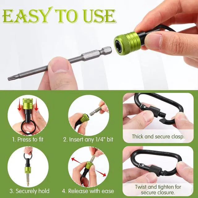 Alt view image 5 of 7 - 42 Pcs Upgraded Bit Holder Keychain, Socket Hex Shank, Green | Socket Hex Shank Bit Holder, Aluminum Alloy, Quick Release Screwdriver Extension Tool, Impact Driver Drills Nut Gifts for Men