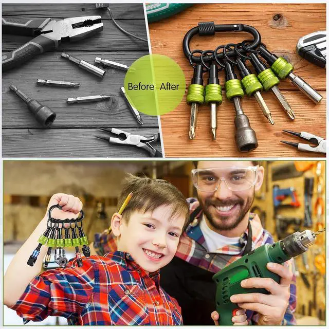 Alt view image 4 of 7 - 42 Pcs Upgraded Bit Holder Keychain, Socket Hex Shank, Green | Socket Hex Shank Bit Holder, Aluminum Alloy, Quick Release Screwdriver Extension Tool, Impact Driver Drills Nut Gifts for Men