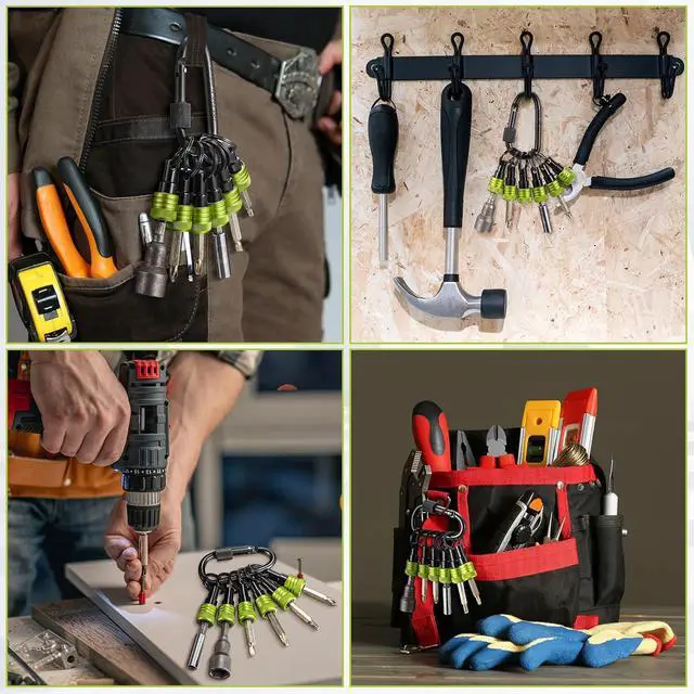 Alt view image 6 of 7 - 42 Pcs Upgraded Bit Holder Keychain, Socket Hex Shank, Green | Socket Hex Shank Bit Holder, Aluminum Alloy, Quick Release Screwdriver Extension Tool, Impact Driver Drills Nut Gifts for Men