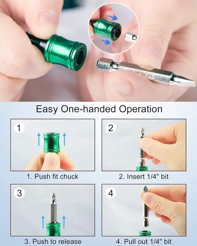 Alt view image 6 of 7 - katerk 6pcs 1/4 inch Hex Shank Aluminum Alloy Screwdriver Bits Holder 4 Sets, Light-weight Quick-change Extension Bar Keychain Drill Screw Adapter Change Portable (With Black Carabiner)
