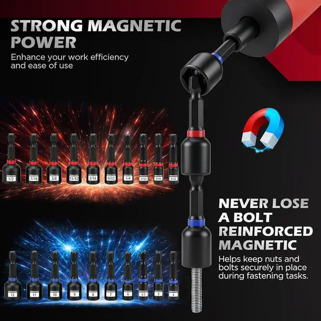 Alt view image 4 of 7 - 64-Piece Torque Screwdriver Set, 10-70 in-lb, 1/4" Drive Inch Pound Torque Wrench with 40 S2 Bits, 20 CR-V Magnetic SAE and Metric Nut Drivers, T-Bar, Bit Holder, 1/4" Magnetic Extension and Case