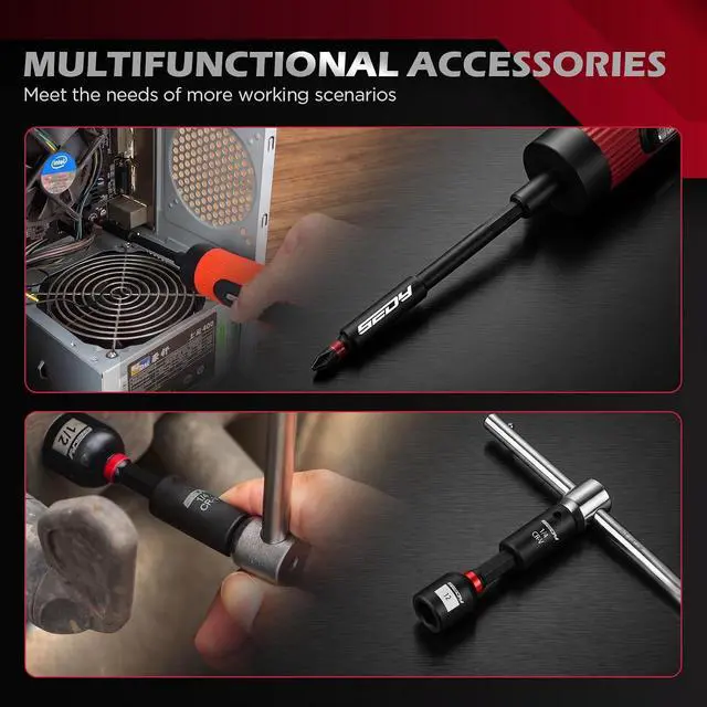 Alt view image 7 of 7 - 64-Piece Torque Screwdriver Set, 10-70 in-lb, 1/4" Drive Inch Pound Torque Wrench with 40 S2 Bits, 20 CR-V Magnetic SAE and Metric Nut Drivers, T-Bar, Bit Holder, 1/4" Magnetic Extension and Case
