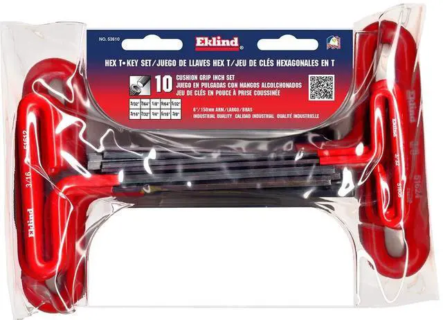 Alt view image 2 of 7 - EKLIND 53610 Cushion Grip Hex T-Key allen wrench - 10pc set SAE Inch Sizes 3/32-3/8 6in series