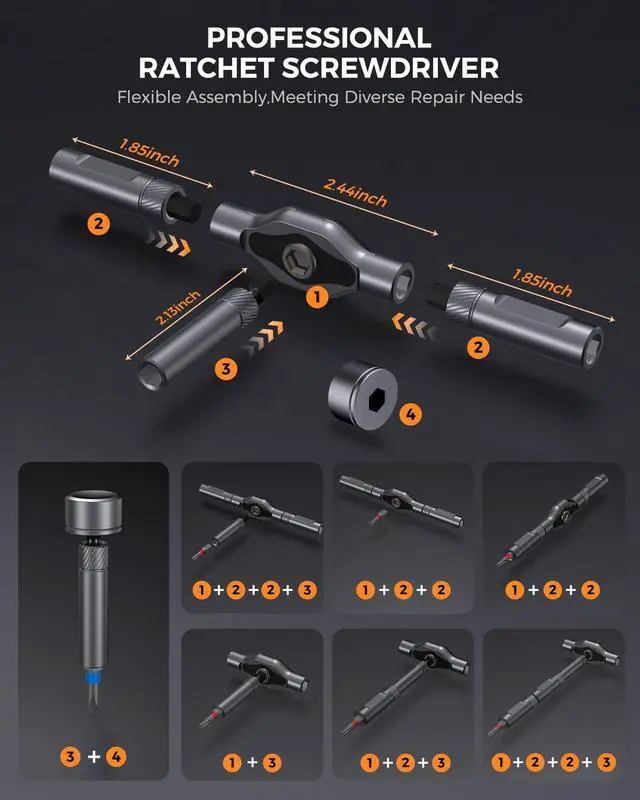 Alt view image 3 of 7 - Ratchet Screwdriver Set: 74 in 1 Magnetic Screwdriver Sets | Detachable T Handle,S2 Magnetic Steel Bits Tool Kit for Furniture Precision Electronics, Bicycle, DIY, Computer, Gift for Man