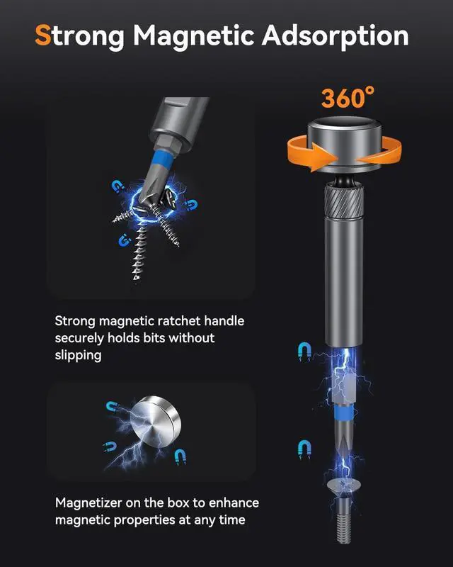 Alt view image 4 of 7 - Ratchet Screwdriver Set: 74 in 1 Magnetic Screwdriver Sets | Detachable T Handle,S2 Magnetic Steel Bits Tool Kit for Furniture Precision Electronics, Bicycle, DIY, Computer, Gift for Man