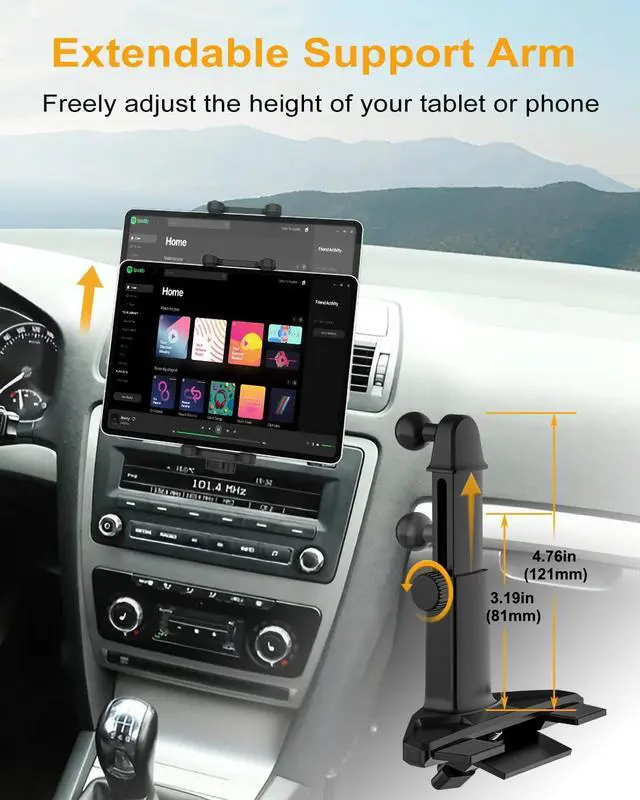 Alt view image 2 of 6 - Car CD Slot Mount Tablet Holder with Adjustable Arm, Universal 360° Rotation Truck CD Player Tablet Holder for 4-13" iPad Pro Air Mini, Phone, Galaxy Z Fold, Fire HD