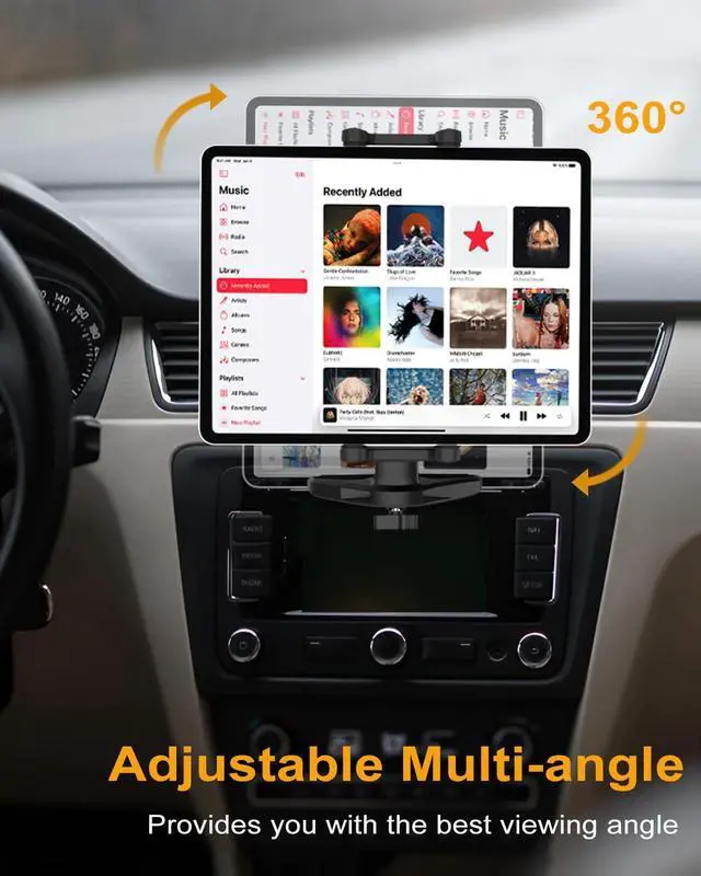 Alt view image 3 of 6 - Car CD Slot Mount Tablet Holder with Adjustable Arm, Universal 360° Rotation Truck CD Player Tablet Holder for 4-13" iPad Pro Air Mini, Phone, Galaxy Z Fold, Fire HD