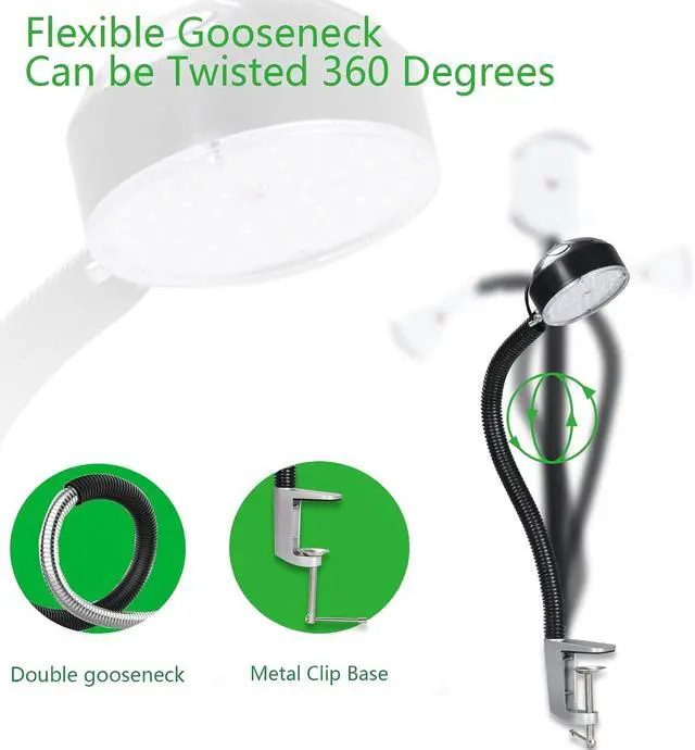 Alt view image 3 of 6 - 20W LED Clamp on Work Light with Metal Clip Base, 2000 Lumens 6500K 110V US Plug, Drill Press Light with Flexible Gooseneck for Work Bench, Lathe, Sewing Machine