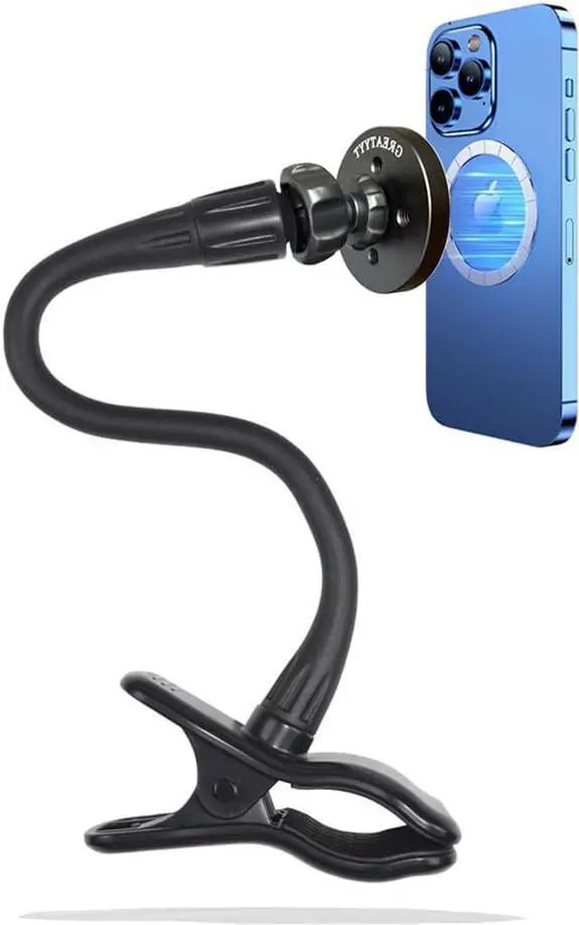 Main image of Magnetic Gooseneck Phone Holder Clamp Mount for Magsafe,Cell Phone Clamp Clip for Guitar, Bass, Desk, Pole, Magnet Phone Stand for Recording/Live Broadcast.