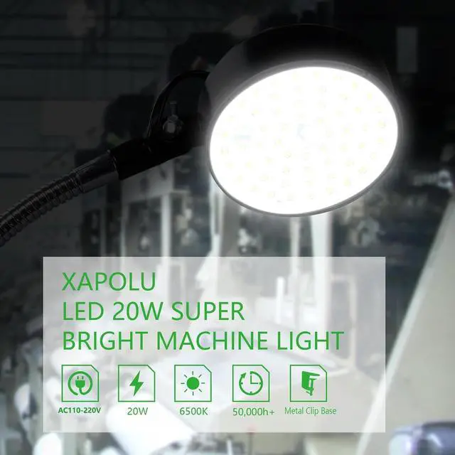 Alt view image 2 of 6 - 20W LED Clamp on Work Light with Metal Clip Base, 2000 Lumens 6500K 110V US Plug, Drill Press Light with Flexible Gooseneck for Work Bench, Lathe, Sewing Machine