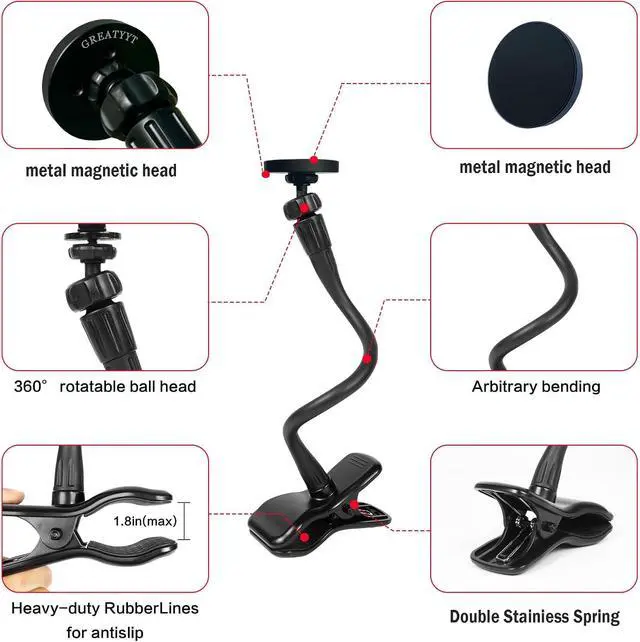 Alt view image 4 of 6 - Magnetic Gooseneck Phone Holder Clamp Mount for Magsafe,Cell Phone Clamp Clip for Guitar, Bass, Desk, Pole, Magnet Phone Stand for Recording/Live Broadcast.