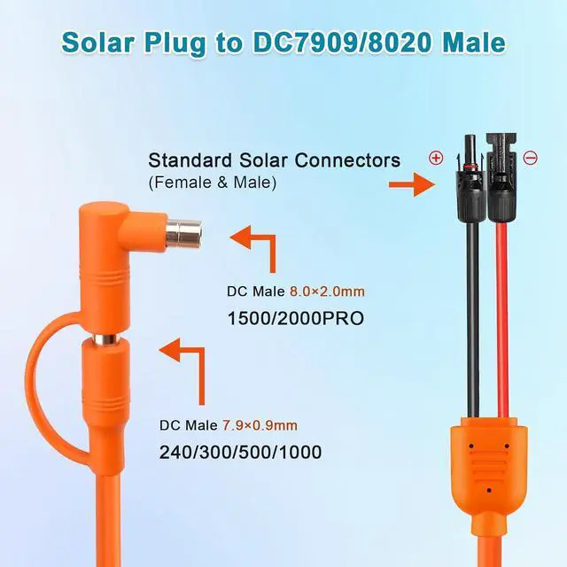 Alt view image 3 of 6 - Solar Panel to DC 8mm Adapter Cable 40FT, Solar Connector to DC7909/8020 Male Plug Extension Cord, 12AWG+14AWG Tinned Copper Wire Compatible with Portable Power Station